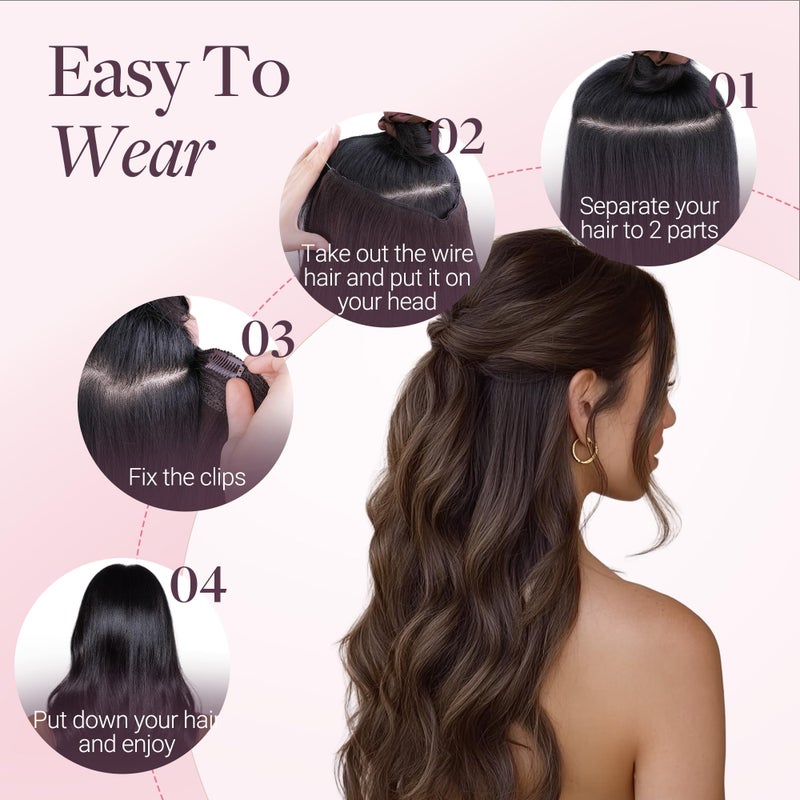 Goo-Goo GOO GOO Wire Hair Extensions Human Hair, 16/22 Light Blondewith mix Golden Blonde Highlighted 12inch 70g, Invisible Wire Hair Extensions with Transparent, Seamless Fish Line Hairpiece - Image 5